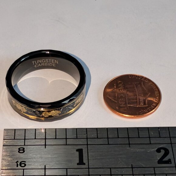 Black Tungsten Ring with Gold Leaf Meteorite Inlay Size 11 - Picture 9 of 10